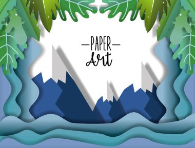 Kağıt Sanat güzel doğa manzara manzara vektör çizim grafik tasarım