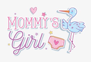 Mommys girls message with cartoons vector illustration graphic design clipart