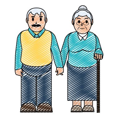 rahat kıyafetler vektör çizim ile birlikte yaşlı çift doodle