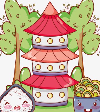 Asya gıda şirin kawaii karikatür vektör çizim grafik tasarım
