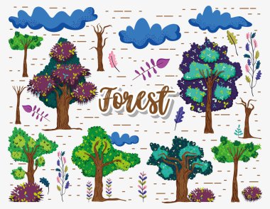 Beautifil orman öğeleri illüstrasyon grafik tasarım vektör