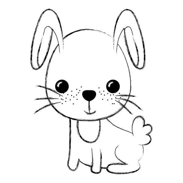 Grunge Glücklich Kaninchen Sitzendes Tier Mit Schwanz Vektor Illustration — Stockvektor