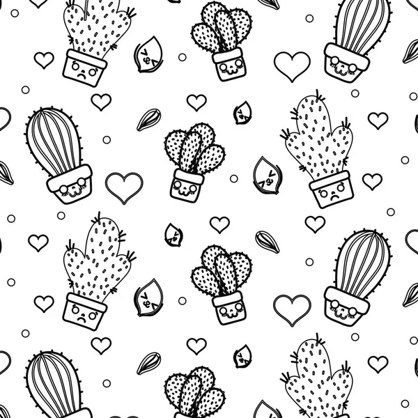Um desenho preto e branco de um cacto com folhas em forma de coração.
