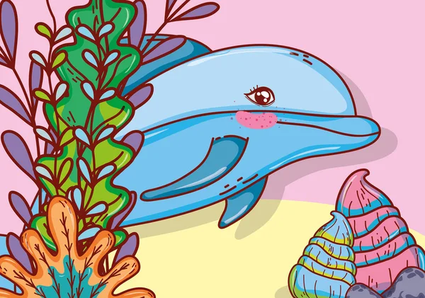 Sualtı Deniz Hayvanları Ekosistem Vektör Çizim Grafik Tasarım — Stok Vektör