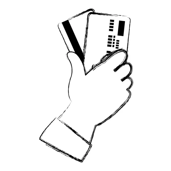 Grunge Mains Avec Carte Crédit Technologie Sécurité Illustration Vectorielle — Image vectorielle