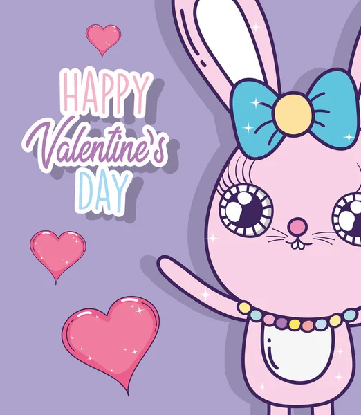 Conejo Con Lazo Cinta Corazones Ilustración Vectorial Día San Valentín — Archivo Imágenes Vectoriales