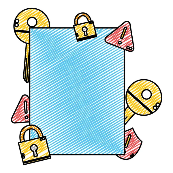 Emblème Doodle Avec Illustration Vectorielle Protection Contre Les Virus Prudence — Image vectorielle