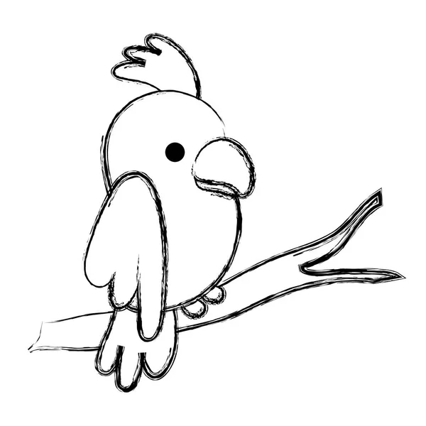 Grunge Belleza Loro Pájaro Animal Rama Vector Ilustración — Vector de stock