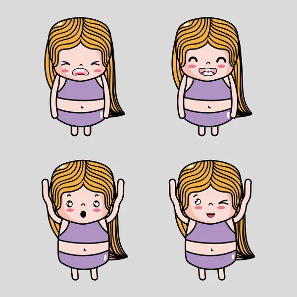 Conjunto Mulher Emoji Com Rostos Personagem Vetor Ilustração — Vetor de Stock