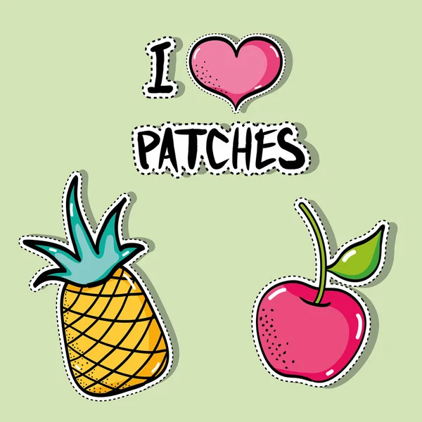 set tropical patches fruit design vector illustration