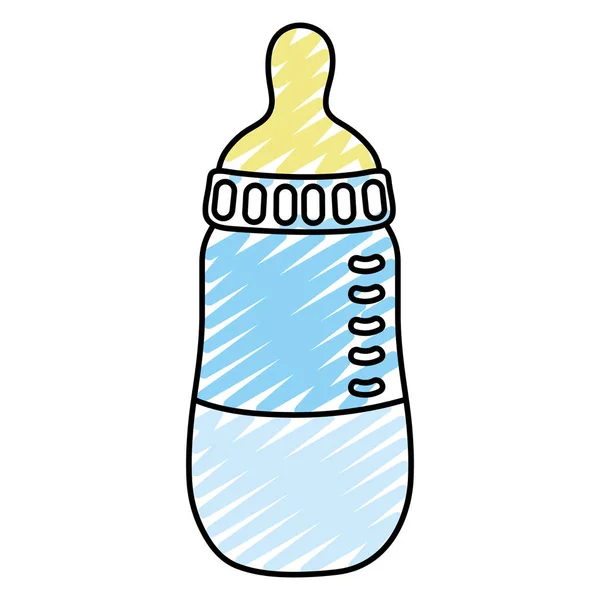 Doodle Baby Bottle Feeding Healthy Milk Vector Illustration — Stock Vector
