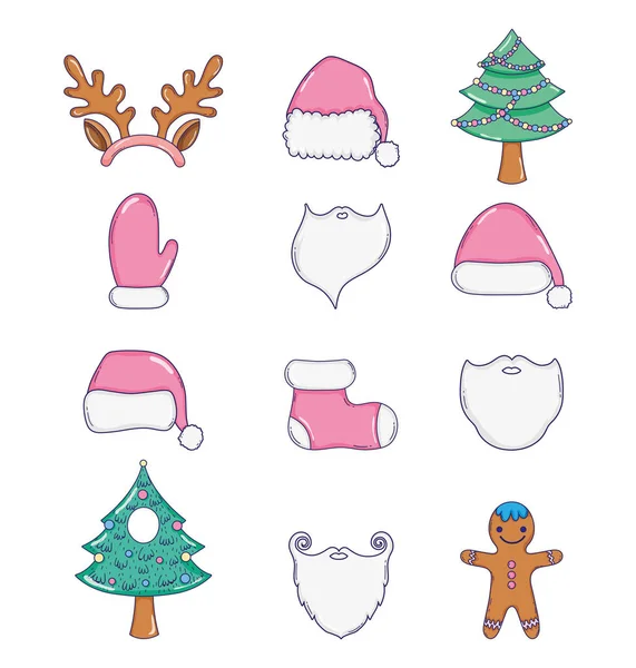 Ställa Jul Evenemang Med Tall Och Santa Claus Kostym Vektorillustration — Stock vektor