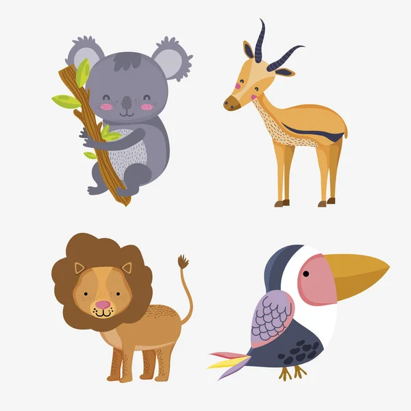 Conjunto Animales Salvajes Lindos Dibujos Animados Vector Ilustración Diseño Gráfico — Archivo Imágenes Vectoriales