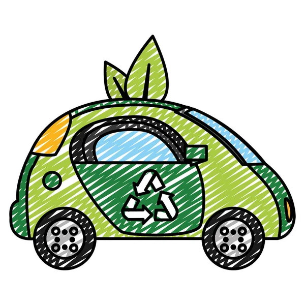 Doodle Ecologia Carro Veículo Tecnologia Com Folhas Vetor Ilustração —  Vetores de Stock