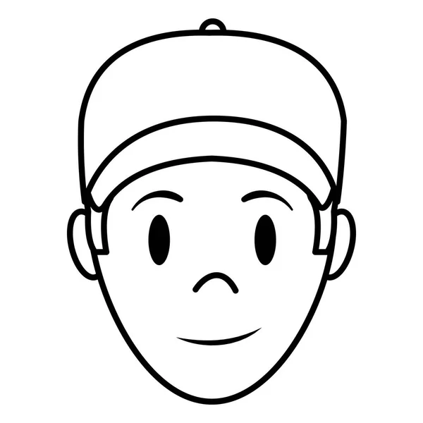 Line Happy Man Head Fashion Cap Vector Illustration — Stock Vector