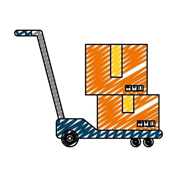Service Paquets Livraison Doodle Dans Illustration Vectorielle Chariots Plate Forme — Image vectorielle