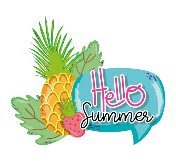 Hallo Sommer Ananas Und Blume Mit Regenschirm Cartoons Vektor Illustration — Stockvektor