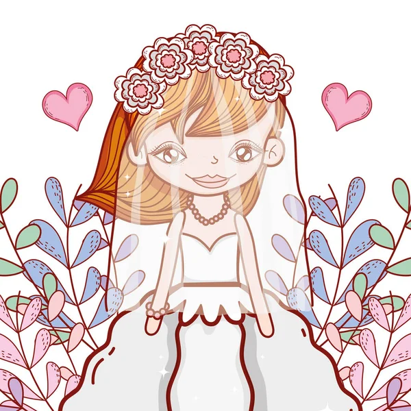 Mädchenhochzeit Mit Hochzeitskleid Und Herzvektorillustration — Stockvektor