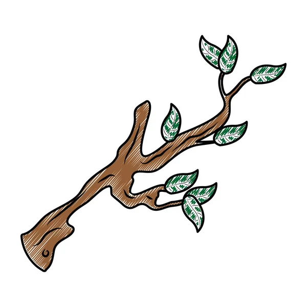 Doodle Natur Baum Zweig Mit Blättern Design Vektor Illustration — Stockvektor