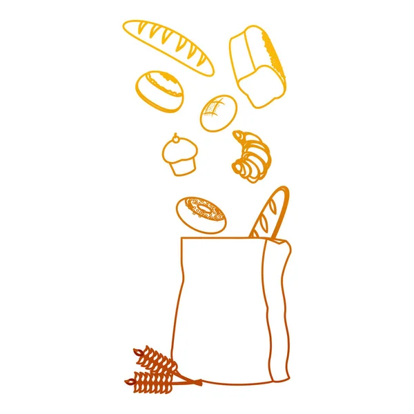 バッグのベクトル図に線おいしいパン有機食品の劣化 — ストックベクタ