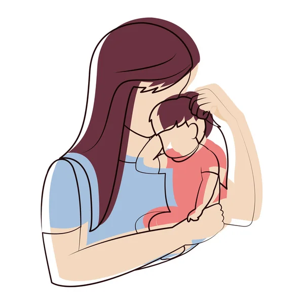Bewegte Farbe Süße Mutter Mit Ihrem Kleinen Sohn Den Armen — Stockvektor
