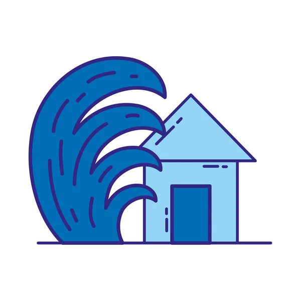 Duo Color Casa Maremoto Tsunami Naturaleza Desastre Vector Ilustración — Vector de stock