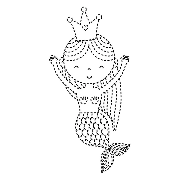 Sirena Mujer Forma Punteada Con Corona Manos Arriba Ilustración Vectorial — Archivo Imágenes Vectoriales