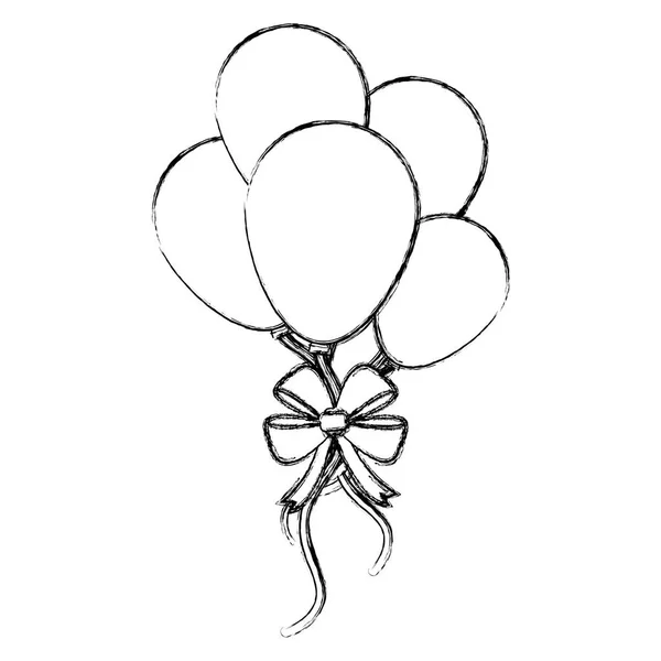 Grunge Fun Balloons Ribbon Bow Decoration Vector Illustration — Stock Vector