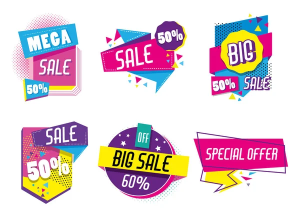 Set Vente Shopping Affiche Collection Vectoriel Illustration Graphisme — Image vectorielle