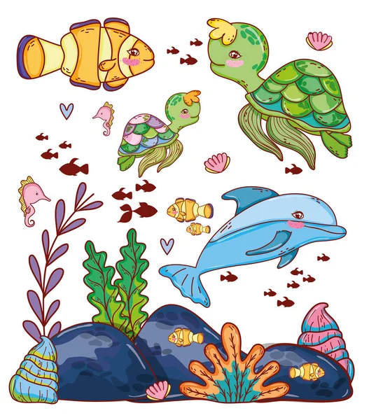 Animales Marinos Submarinos Vector Ecosistemas Ilustración Diseño Gráfico — Vector de stock