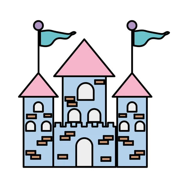 Cor Edifício Castelo Medieval Com Bandeiras Janelas Ilustração Vetorial — Vetor de Stock