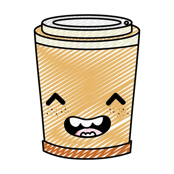 Doodle Kawaii Rádi Kávu Plastový Kelímek Vektorové Ilustrace — Stockový vektor