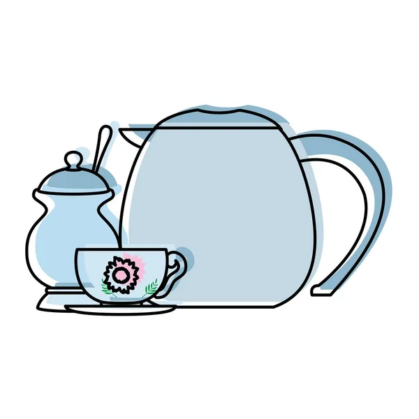 Bewegte Farbige Teekanne Objekt Mit Aromatischer Tasse Und Zucker Vektor — Stockvektor