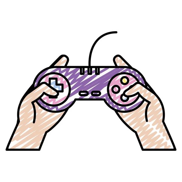 Doodle Tecnología Controlador Videojuegos Con Botones Las Manos Ilustración Vectorial — Vector de stock