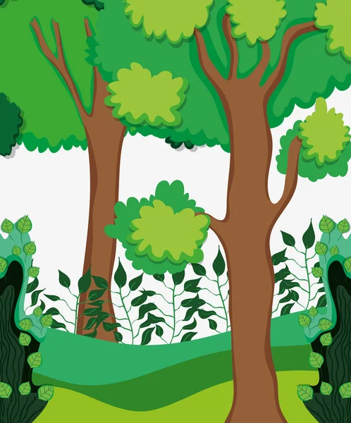 Όμορφο Δάσος Τοπίο Κινούμενα Σχέδια Διανυσματικά Εικονογράφηση Γραφιστικής — Διανυσματικό Αρχείο