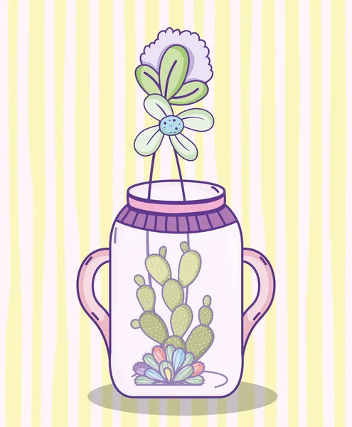 Tuin Mason Jar Cute Cartoon Concept Vector Illustratie Grafisch Ontwerp — Stockvector