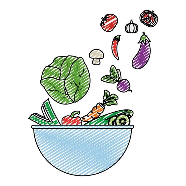 Каракули Натуральные Овощи Органические Продукты Питания Внутри Чаши Векторной Иллюстрации — стоковый вектор