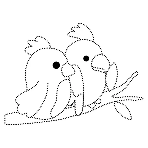 Dotted Shape Beauty Parrot Couple Animals Branch Vector Illustration — Stock Vector