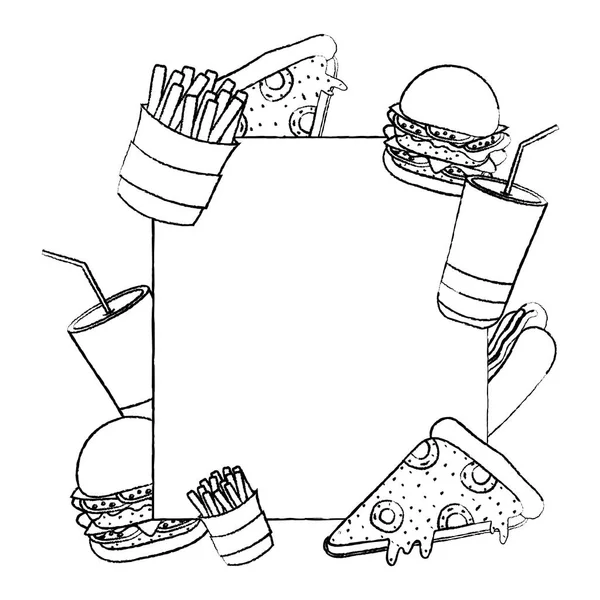 Grunge Emblem Unhealthy Fastfood Meal Decoration Vector Illustration — Stock Vector