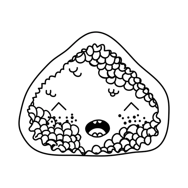 Línea Kawaii Feliz Arroz Rollo Comida Japonesa Vector Ilustración — Archivo Imágenes Vectoriales