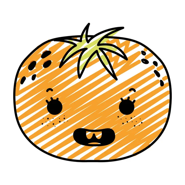 Doodle Kawaii Heureux Orange Délicieux Fruit Vecteur Illustration — Image vectorielle