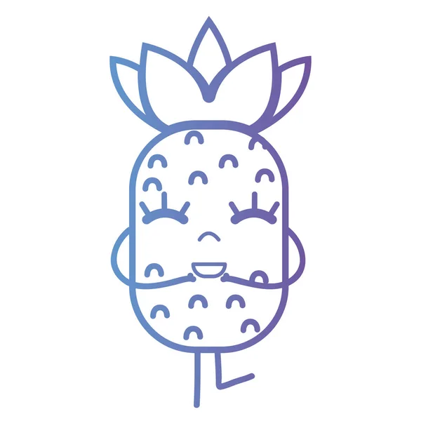 line kawaii cute happy pineapple fruit vector illustration