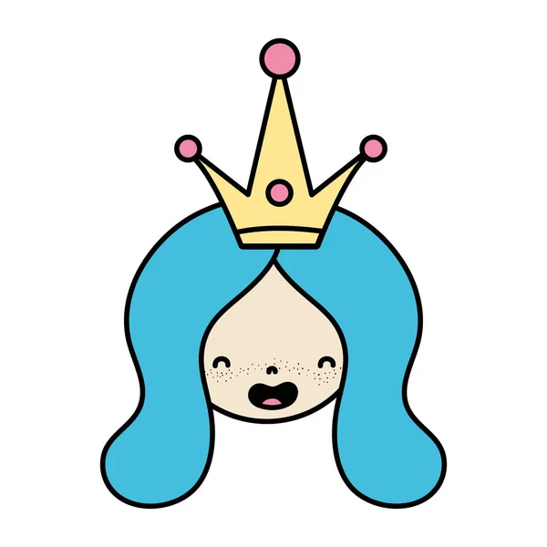 Color Woman Head Long Hair Crown Vector Illustration — Stock Vector