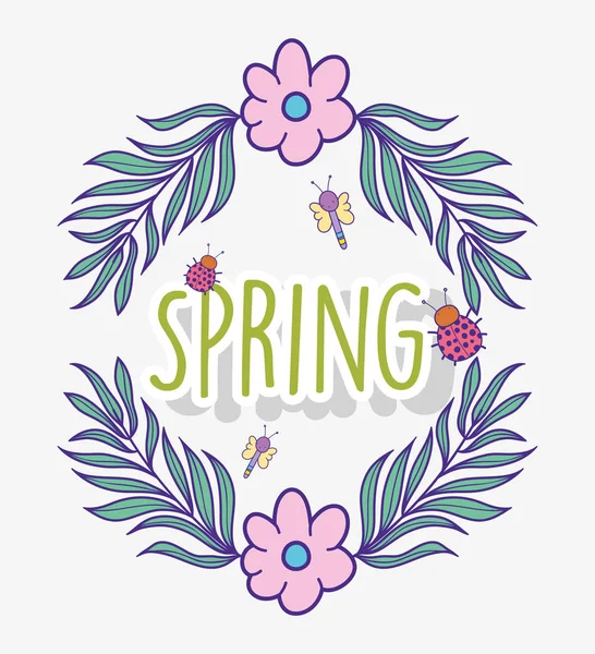Flores Primavera Com Ramos Folhas Plantas Vetor Ilustração — Vetor de Stock