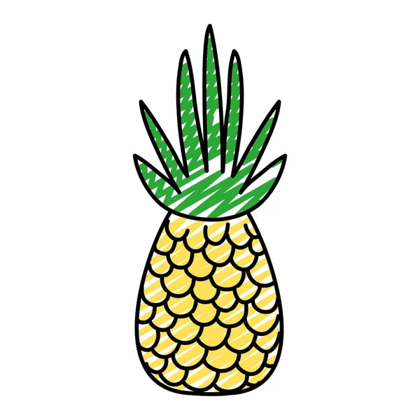 Doodle Köstliche Tropische Ananas Bio Fruchtvektor Illustration — Stockvektor