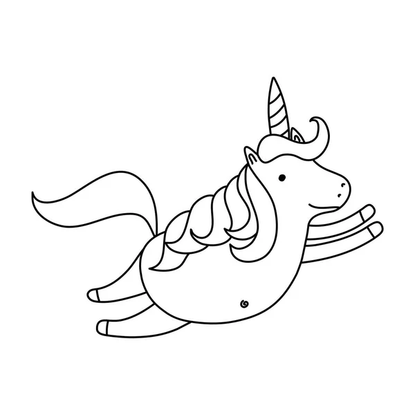 Line Unicorn Flying Precious Hair Horn Vector Illustration — Stock Vector