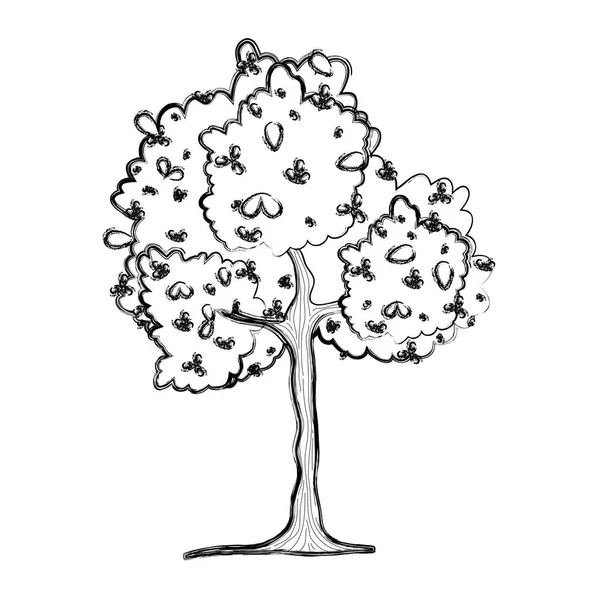 Grunge Naturliga Träd Med Stjälk Och Exotiska Blad Vektorillustration — Stock vektor