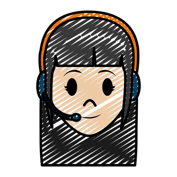 Doodle Mujer Centro Llamadas Con Auriculares Servicio Ilustración Vectorial — Vector de stock