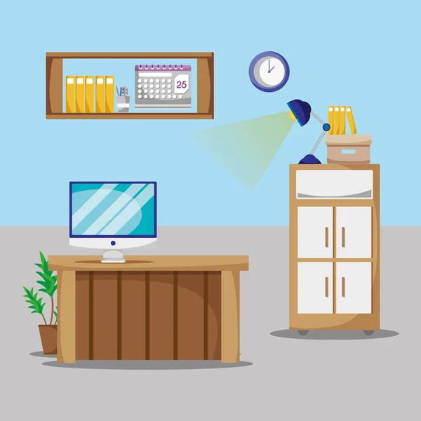 Bureau Avec Bureau Accessoires Plat Pour Travailler Illustration Vectorielle — Image vectorielle