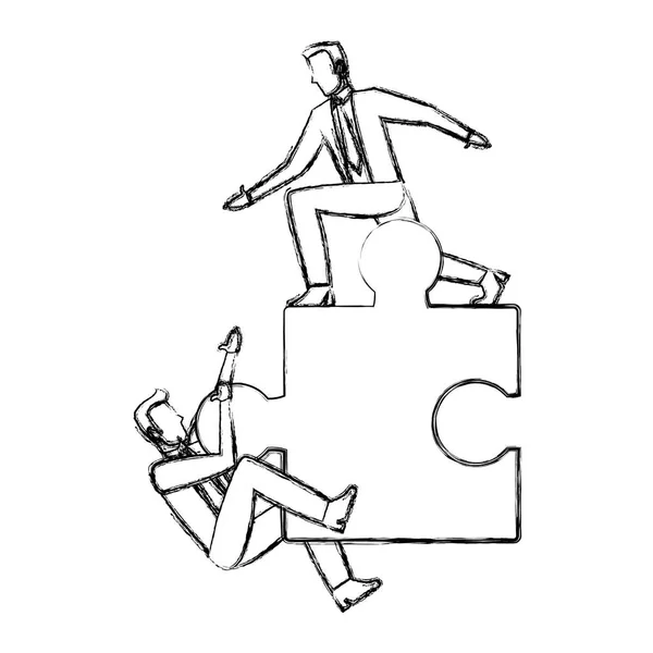 Grunge Hommes Affaires Professionnels Avec Pièce Puzzle Illustration Vectorielle Travail — Image vectorielle